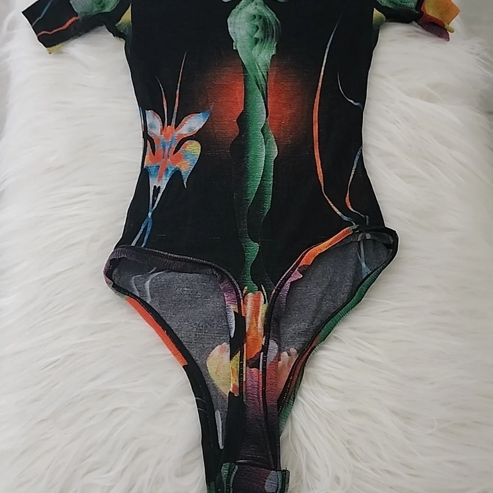 🩱💚🪭✨️SKIMS Summer Mesh Sheer Graphic Floral High-Cut Bodysuit XS BNWT🏷 - Picture 10 of 12